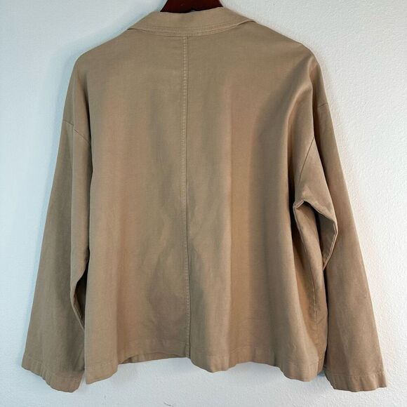 Eileen Fisher Organic Cotton / Hemp Khaki Tan Jacket Button Snap Front Pockets - Picture 3 of 10